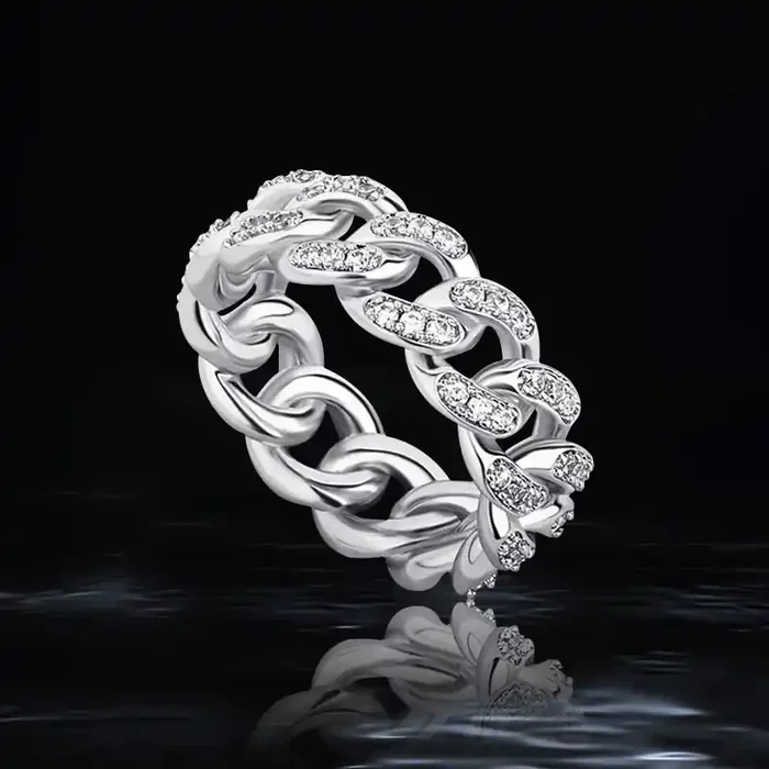 Helloice Iced 8mm Cuban Ring in White Gold