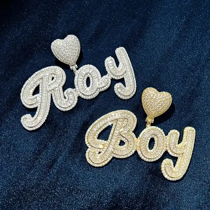 Helloice Iced Baguette Cut Custom Name Heart Buckle Letters Pendant