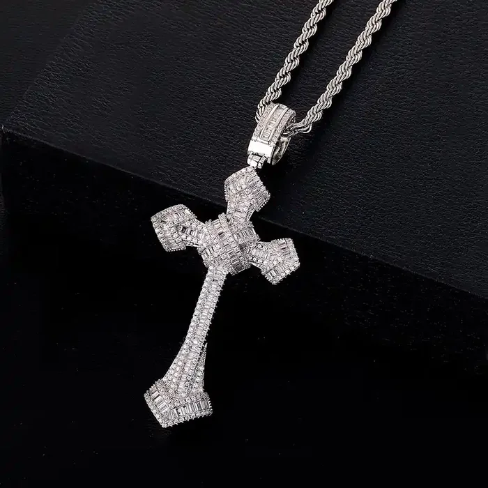 Helloice Iced Baguette Diamond Cross Pendant