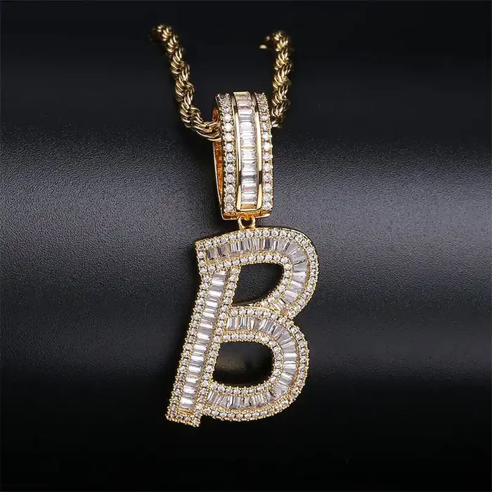 Helloice Iced Baguette Letters Pendant in Gold