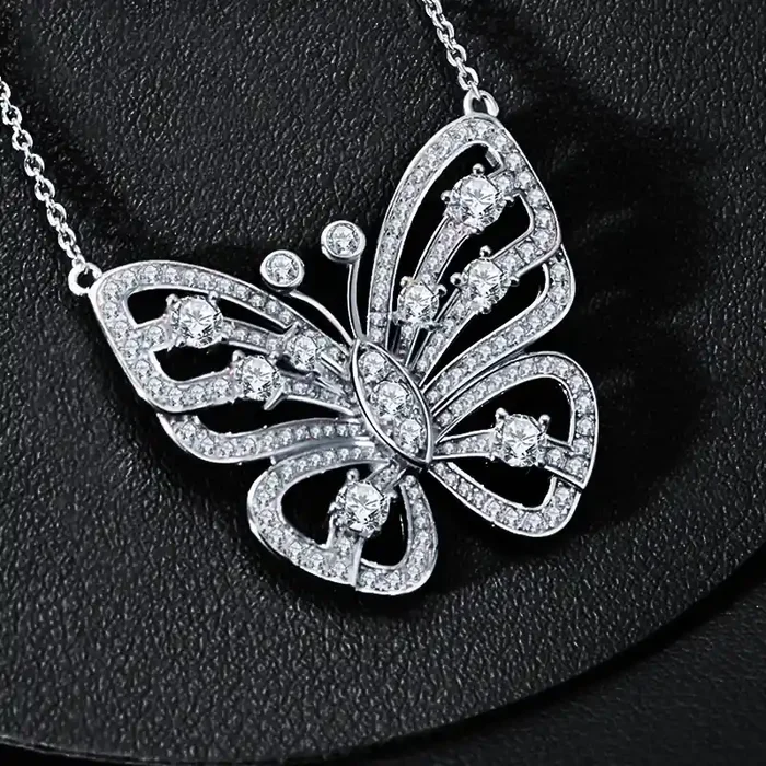 Helloice Iced Butterfly Round Cut Necklace in Sterling Silver