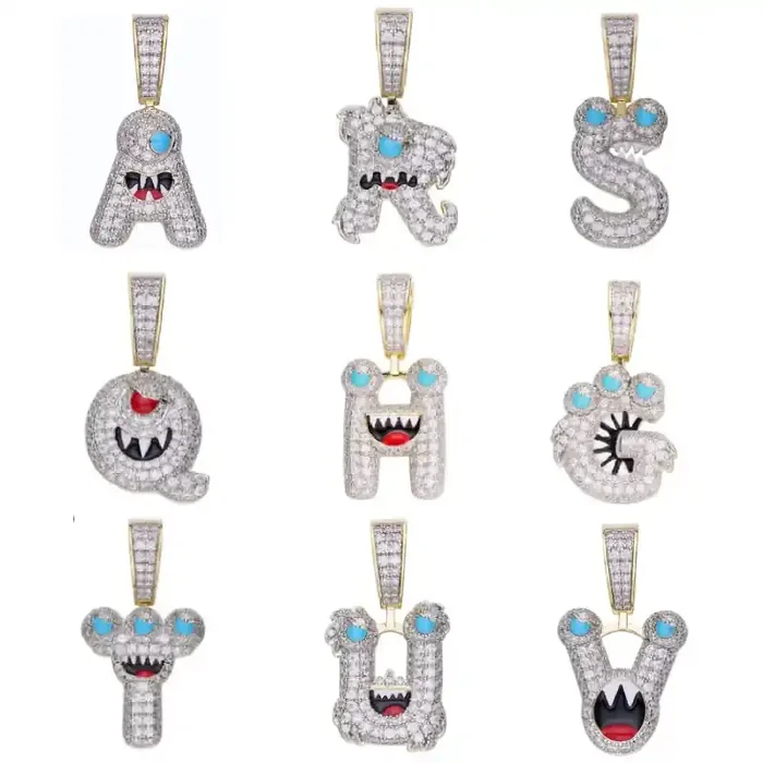 Helloice Iced Cartoon Bubble 26 Initial Letters Pendant