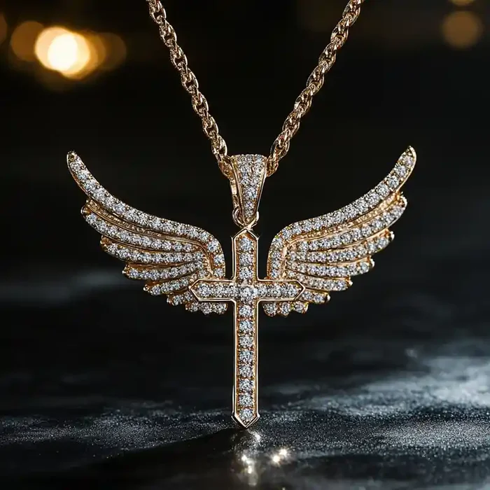 Helloice Iced Cross with Angle Wings Pendant