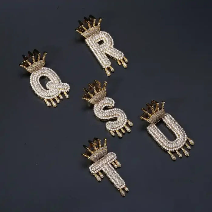 Helloice Iced Crown Drip Letters Pendant in Gold