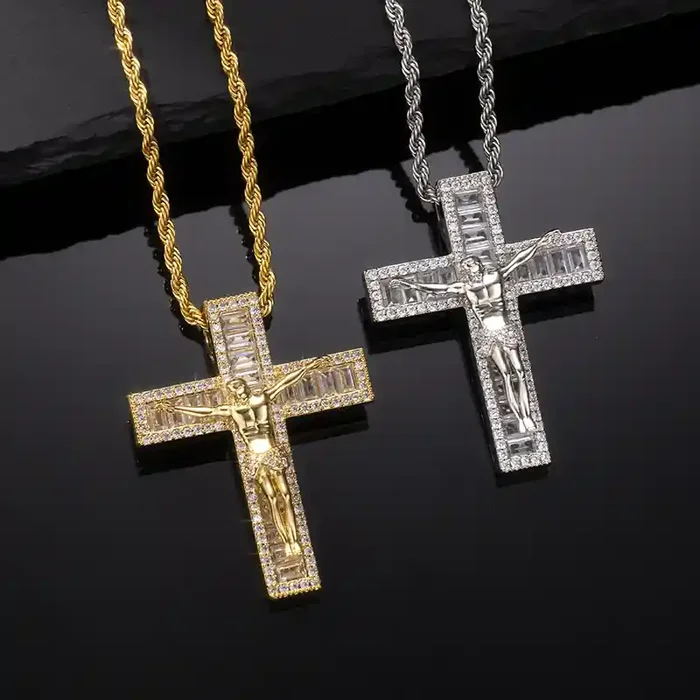 Helloice Iced Crucifix Cross Baguette Cut Pendant