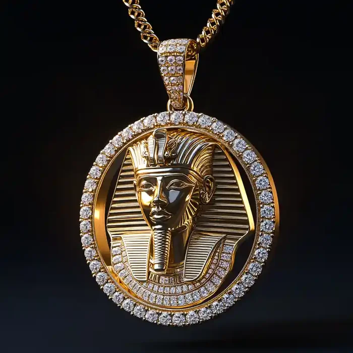 Helloice Iced Egyptian Pharaoh Round Pendant