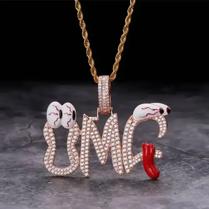 Helloice Iced Funny ‘OMG‘ with Shocked Eyeballs Pendant