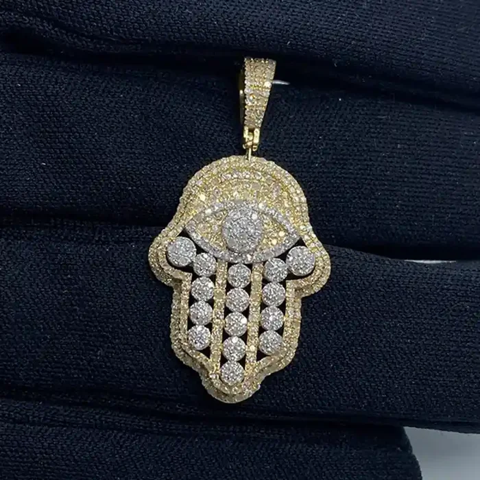 Helloice Iced Hand of Fatima Evil Eye Pendant
