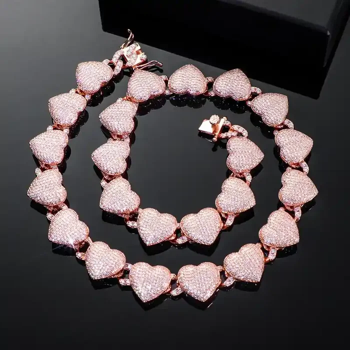 Helloice Iced Heart-shaped Cuban Choker Necklace