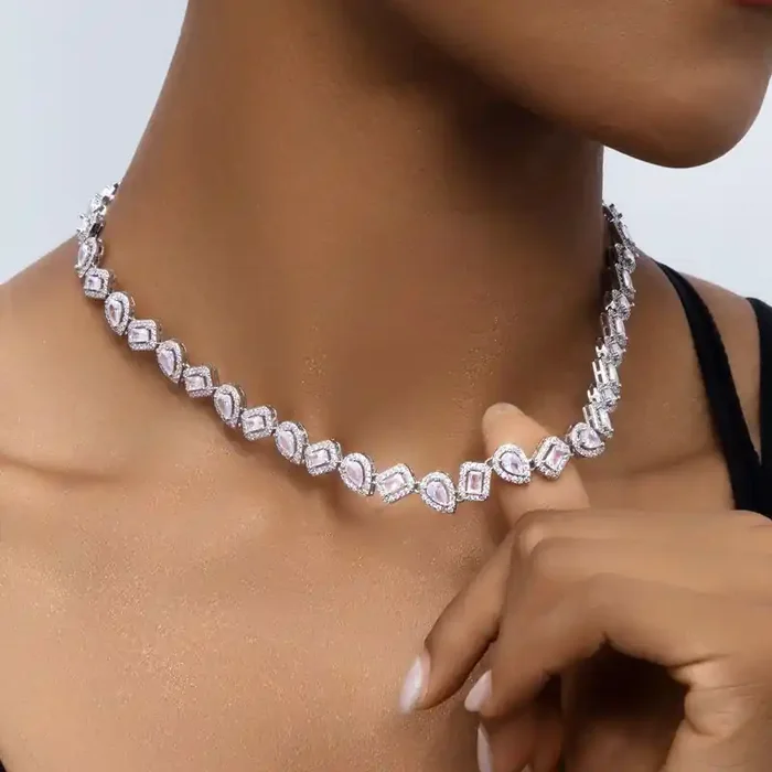 Helloice Iced Irregular Baguette Cut & Pear Cut Choker Necklace