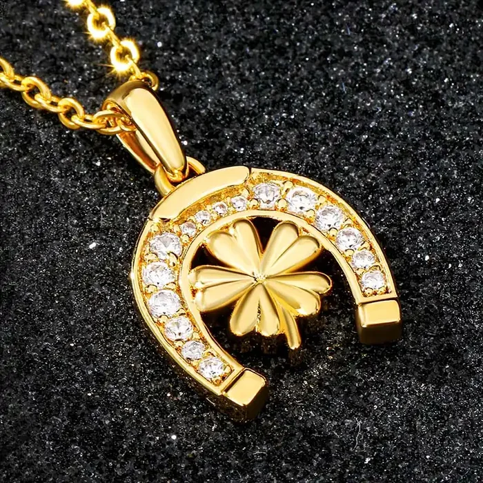 Helloice Iced Lucky Horseshoe 4-Leaf Clover Pendant