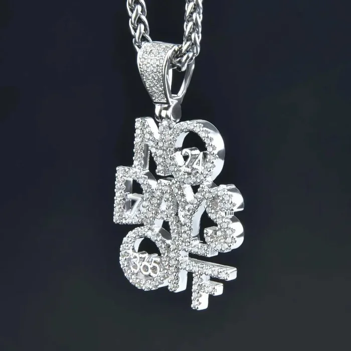 Helloice Iced No Days Off Pendant in White Gold