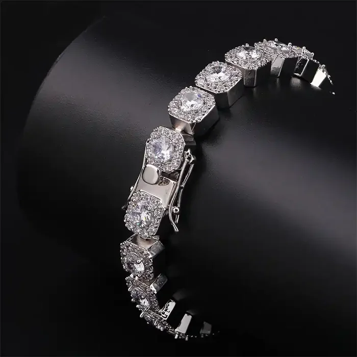 Helloice Iced Out 10mm Clustered Tennis Bracelet in White Gold