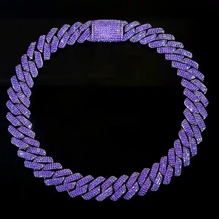 Helloice Iced Out 20mm Purple 3-Row Handset Cuban Chain