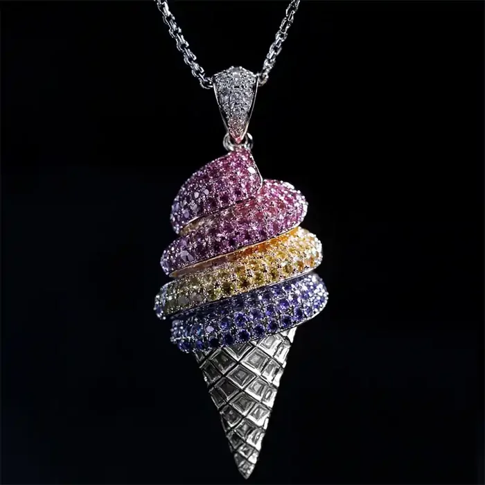 Helloice Iced Out Colorful Ice Cream Cone Pendant