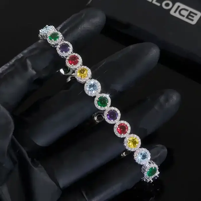 Helloice Iced Out Colorful Oval Cut Halo Bracelet