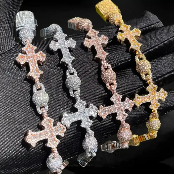 Helloice Iced Out Cross Bead Bracelet