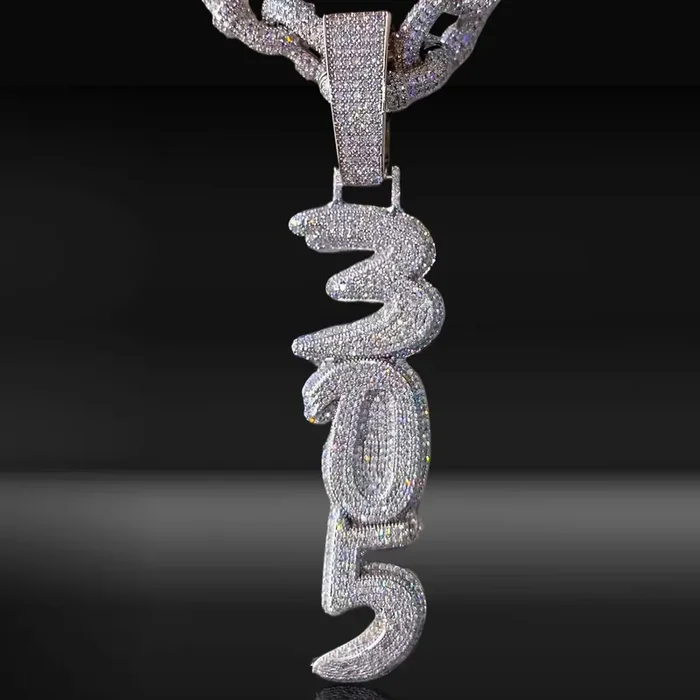 Helloice Iced Out Custom Brush Script Cursive Vertical Letter Pendant