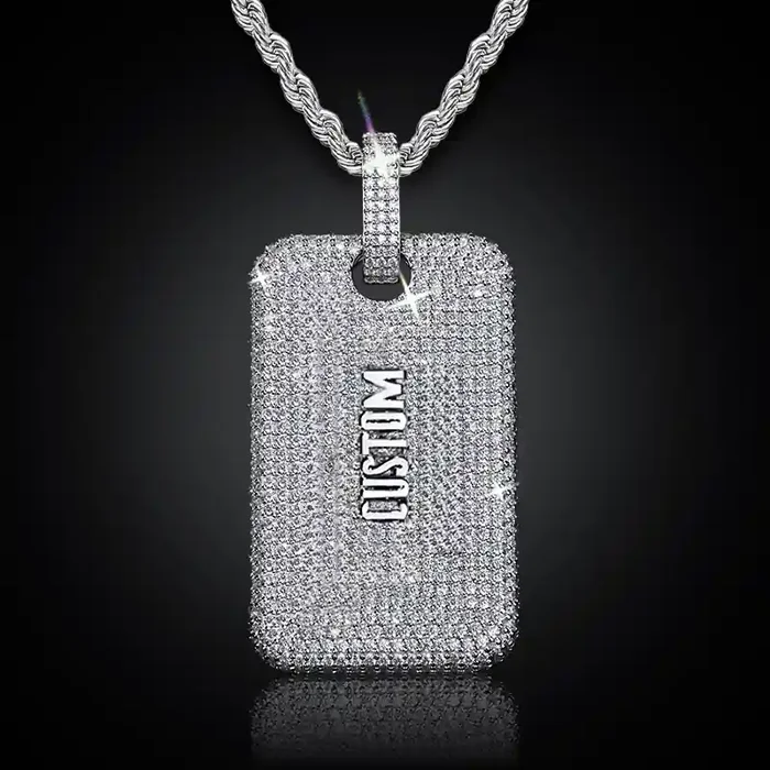 Helloice Iced Out Custom Name/Date Dog Tag Memorial Pendant