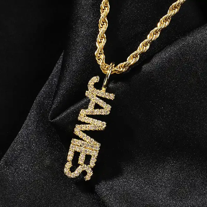 Helloice Iced Out Custom Name Vertical Pendant