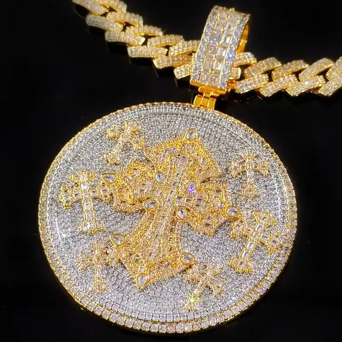 Helloice Iced Out Diamond Cross Disc Pendant