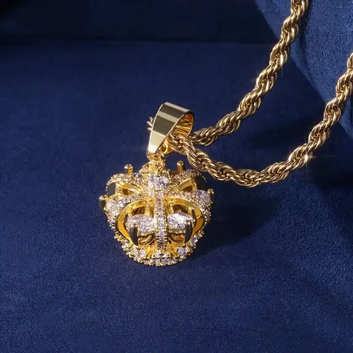 Helloice Iced Out Diamonds Crown Pendant in Gold