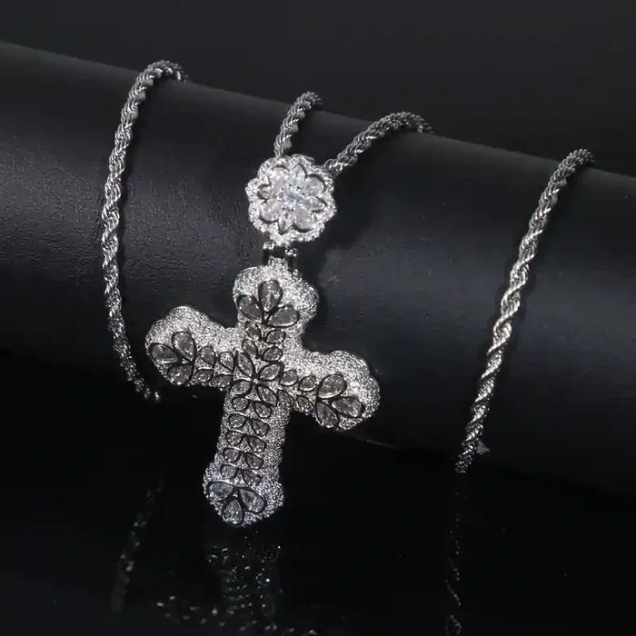 Helloice Iced Out Flower Cross Pendant