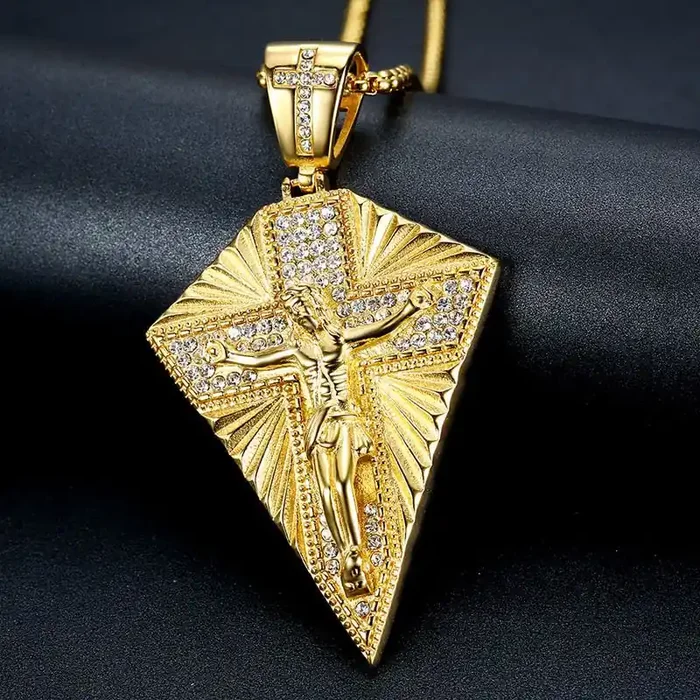 Helloice Iced Out Jesus Crucifix Cross Pendant in Gold