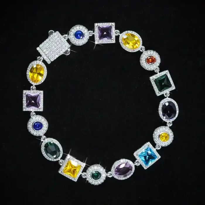 Helloice Iced Out Multi Colour Geometric Bracelet in White Gold