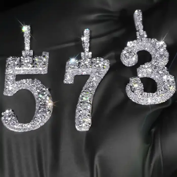 Helloice Iced Out Prong-Set Diamond Highlights Number Pendant