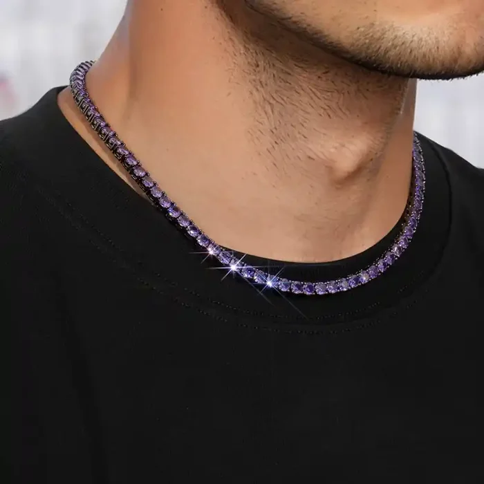 Helloice Iced Out Purple 5mm Tennis Chain in Black Gold