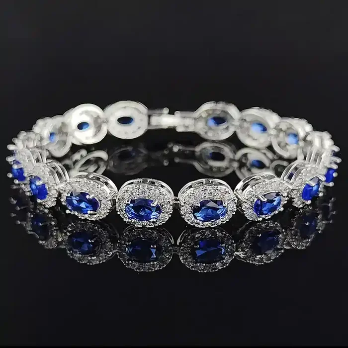 Helloice Iced Out Sapphire/Emerald/Ruby/White/Black Oval Cut Halo Bracelet