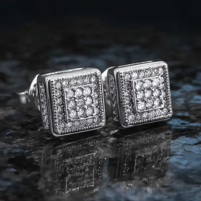 Helloice Iced Out Square Diamond Side Earrings