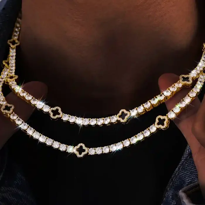 Helloice Iced Out Tennis Chain with Black Four Leaf Clover