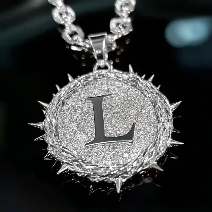 Helloice Iced Out Thorn Letter Disc Pendant