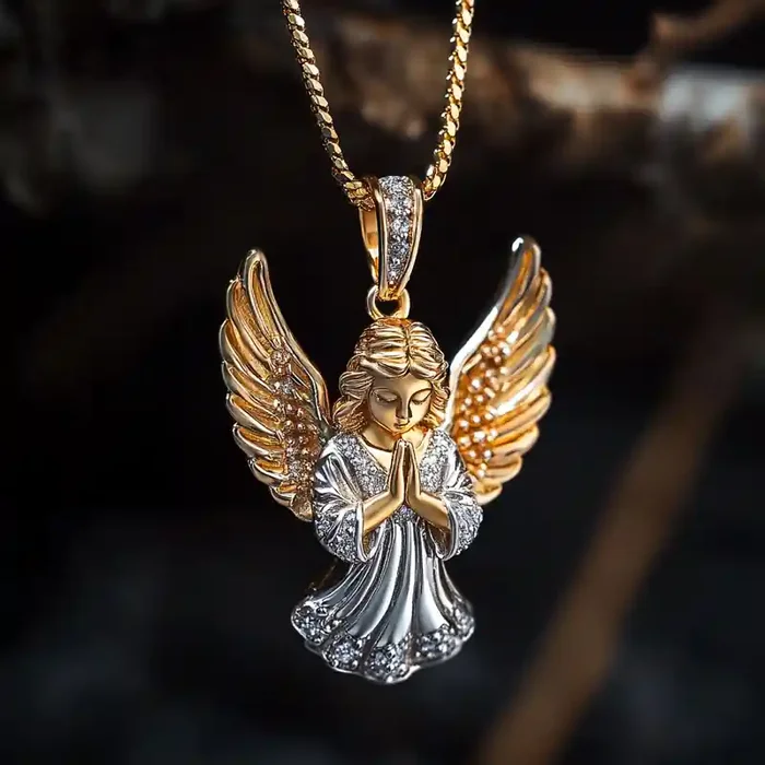 Helloice Iced Prayer Hand Guardian Angel Wings Pendant