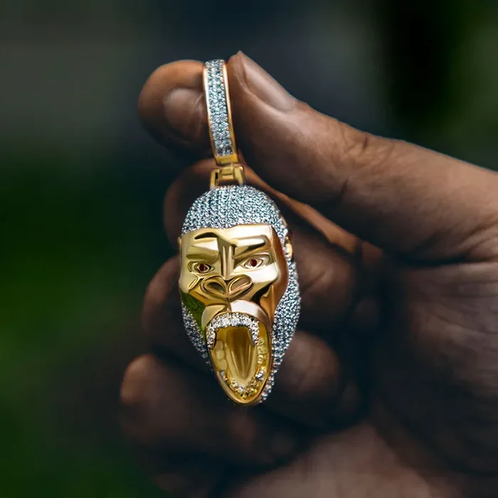 Helloice Iced Roaring Gorilla Pendant in Gold