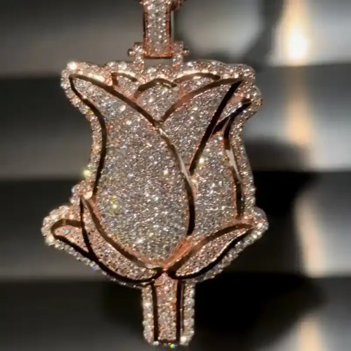 Helloice Iced Rose Pendant in Rose Gold Plating