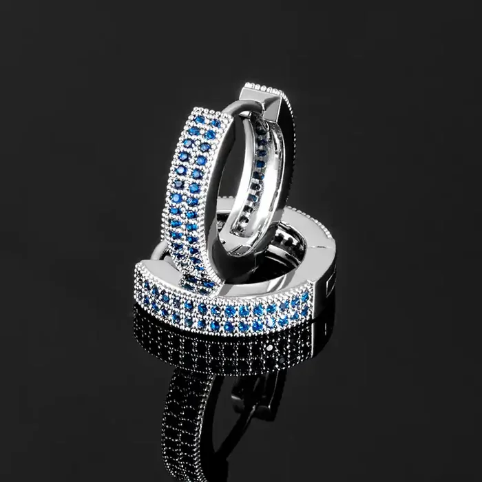 Helloice Iced Sapphire Stones Hoop Earrings