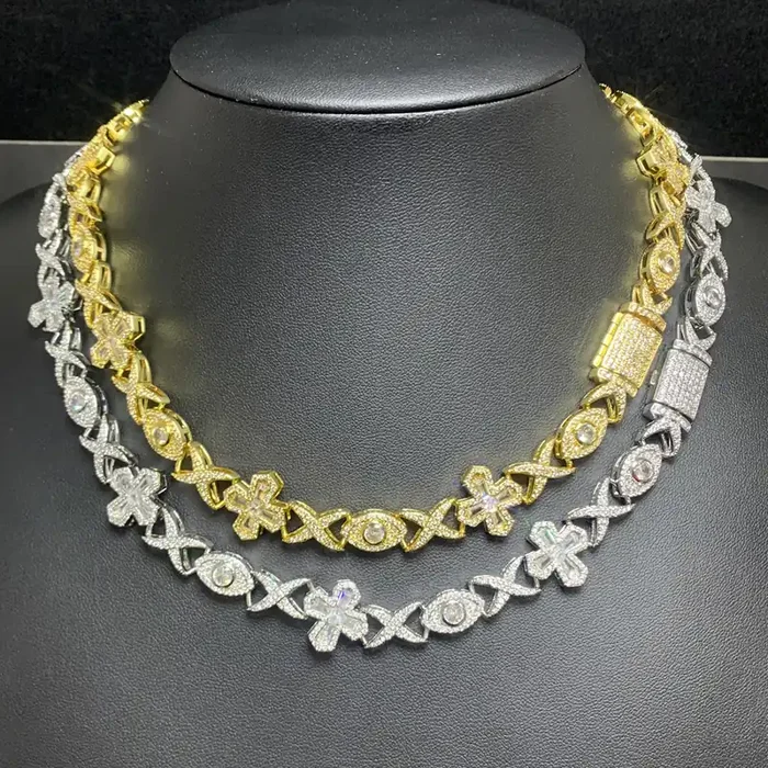 Helloice Iced Tapered Baguette Cut Cross Devil Eyes Necklace