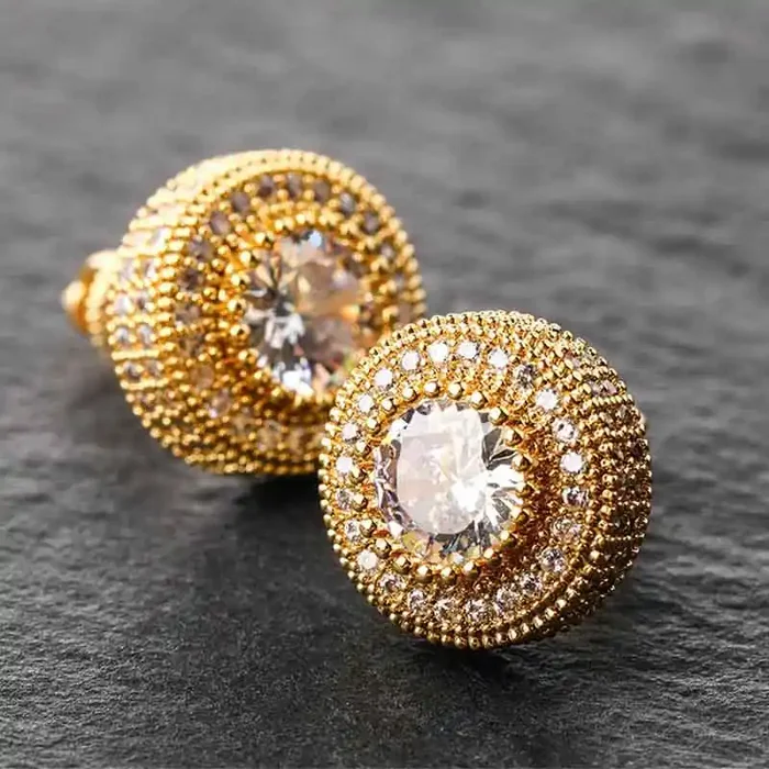 Helloice Iced Three Rows Halo Stud Earring