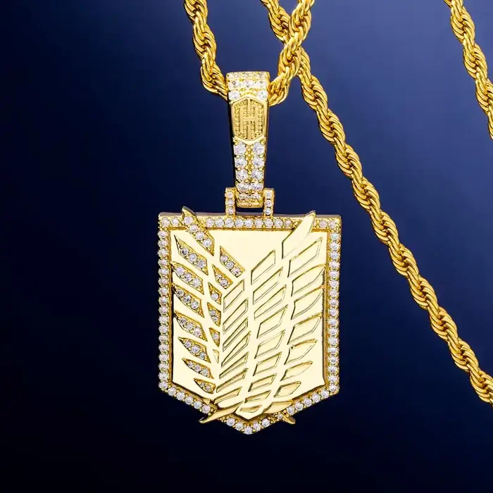 Helloice Iced Wings Shield Pendant in Gold