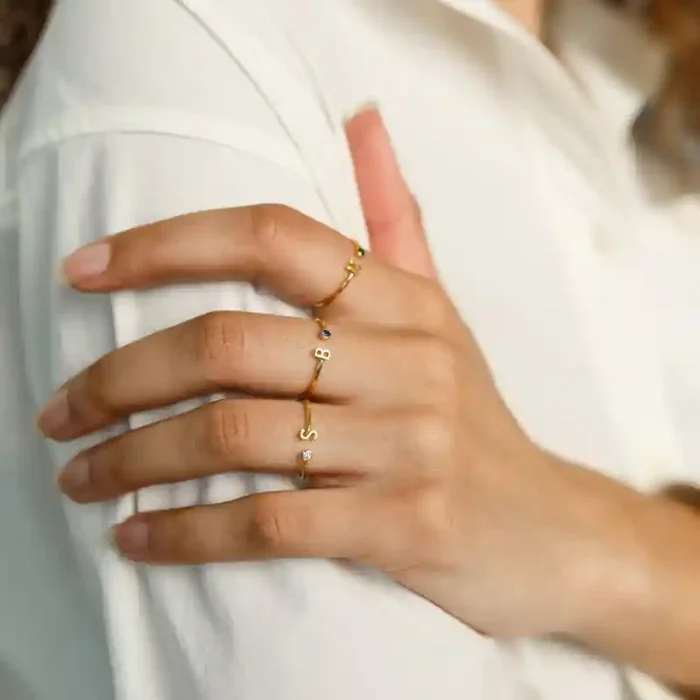 Helloice Initial & Birthstone Open Ring