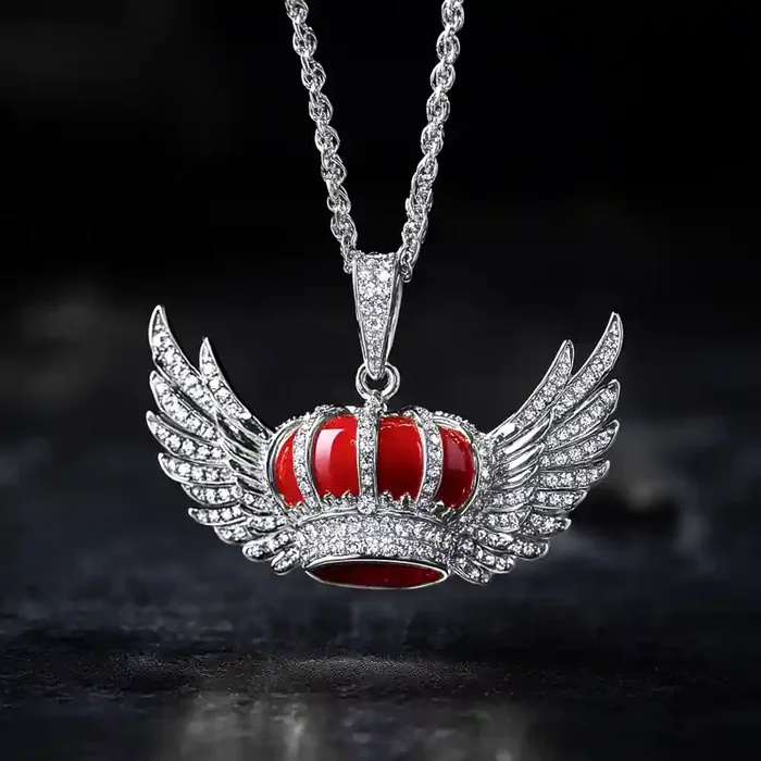 Helloice King Crown with Angel Wings Pendant