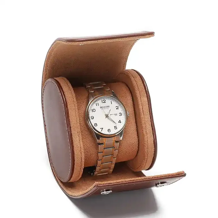 Helloice Leather Single Watch Travel Case – Black/Brown