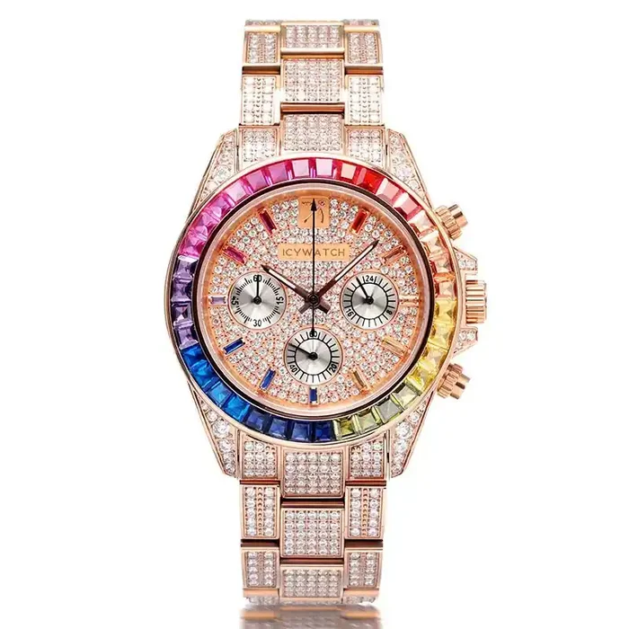 Helloice Luxury Handcrafted Rainbow Watch in Rose Gold