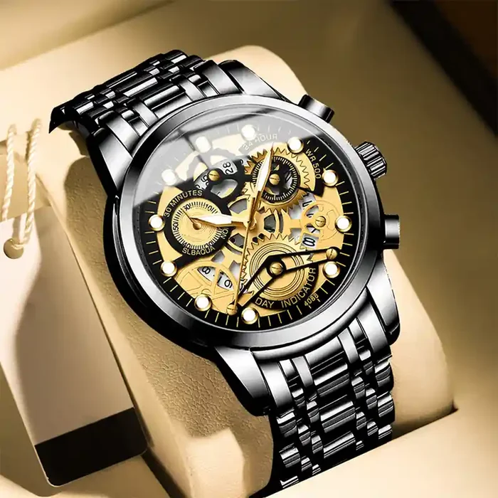 Helloice Luxury Luminous Waterproof Hollow Skeleton Quartz Watch