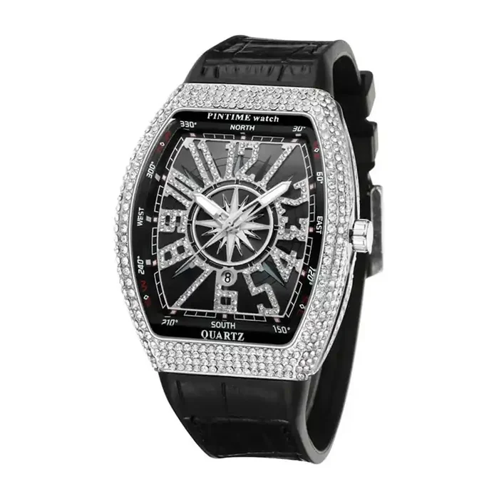 Helloice Men‘s Iced Arabic Numerals Watch with Black Strap