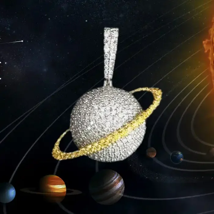 Helloice Micro Paved Saturn Pendant