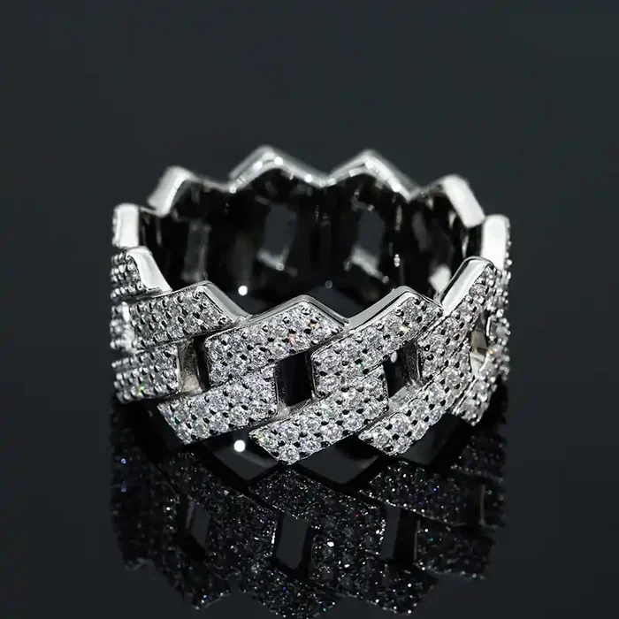 Helloice Moissanite 12mm Iced Prong Cuban Ring in S925 Silver